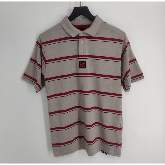 Independent Truck Company Cross Logo Striped Skate Gray Red Polo Shirt Mens M - Picture 1 of 13